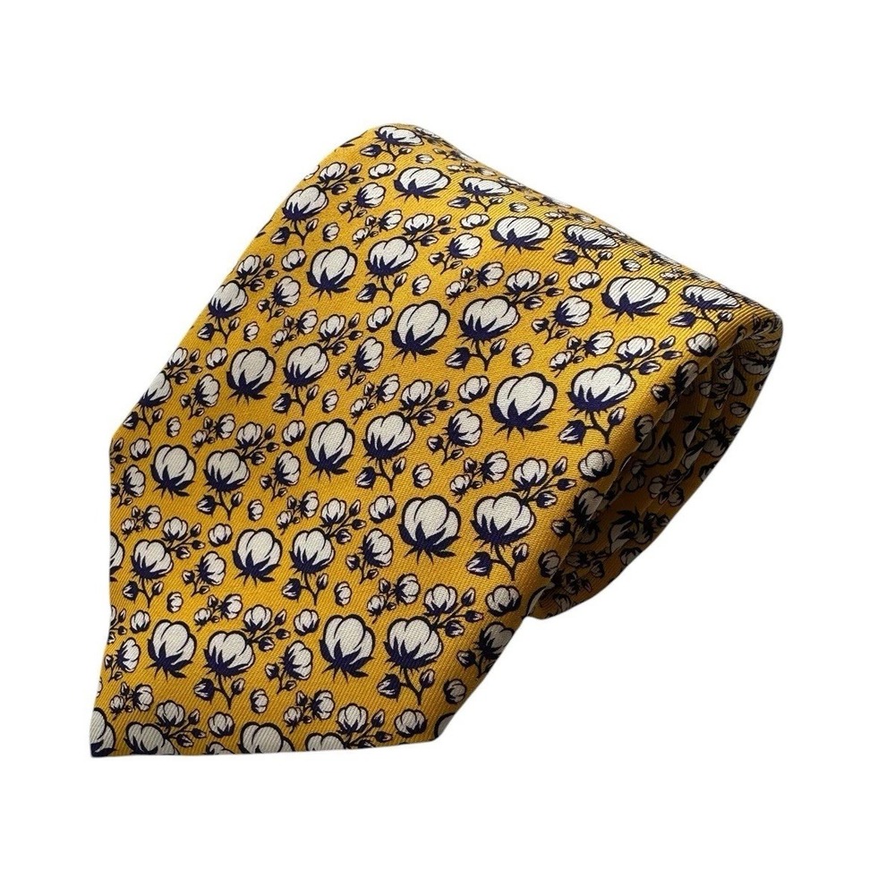 Vineyard Vines Yellow Cotton AOP Silk Mens Tie 3.5 Inch Width Mint